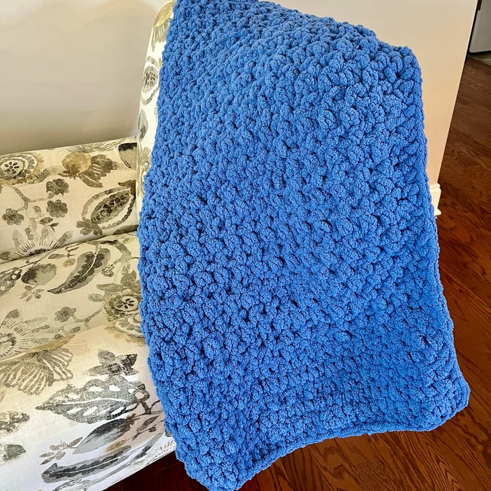 HANDMADE CROCHET Blue Soft Baby Blanket